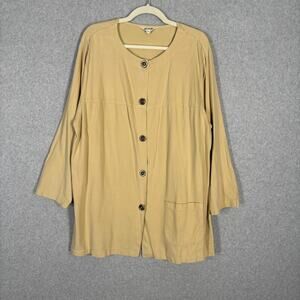 VTG Fern Bratten Top Jacket 1X Tan Tencel‎ Cotton Tunic Lagenlook Artsy Lagom **